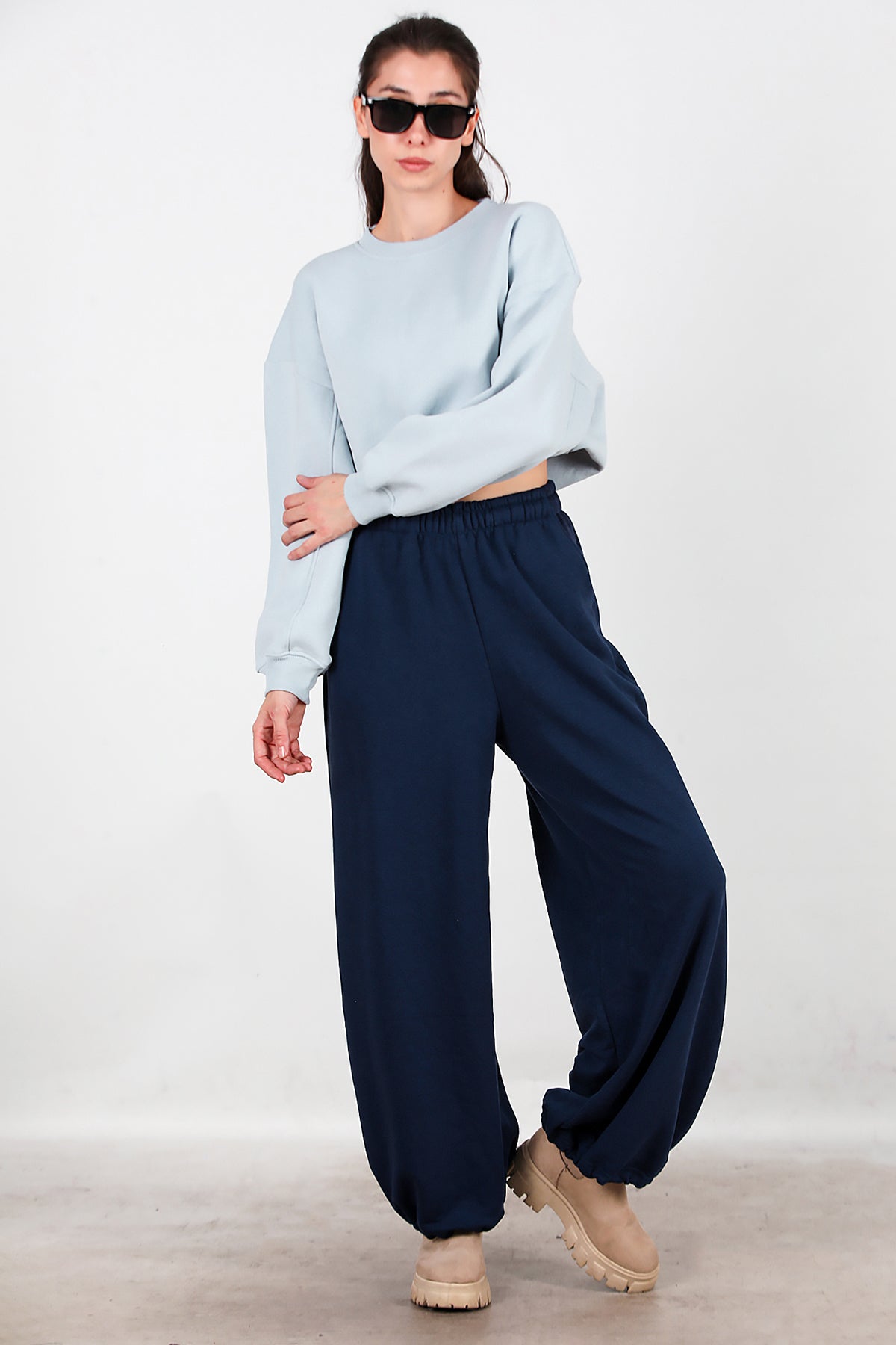 Kadın Cepli Paça Lastikli Eşofman Lacivert
