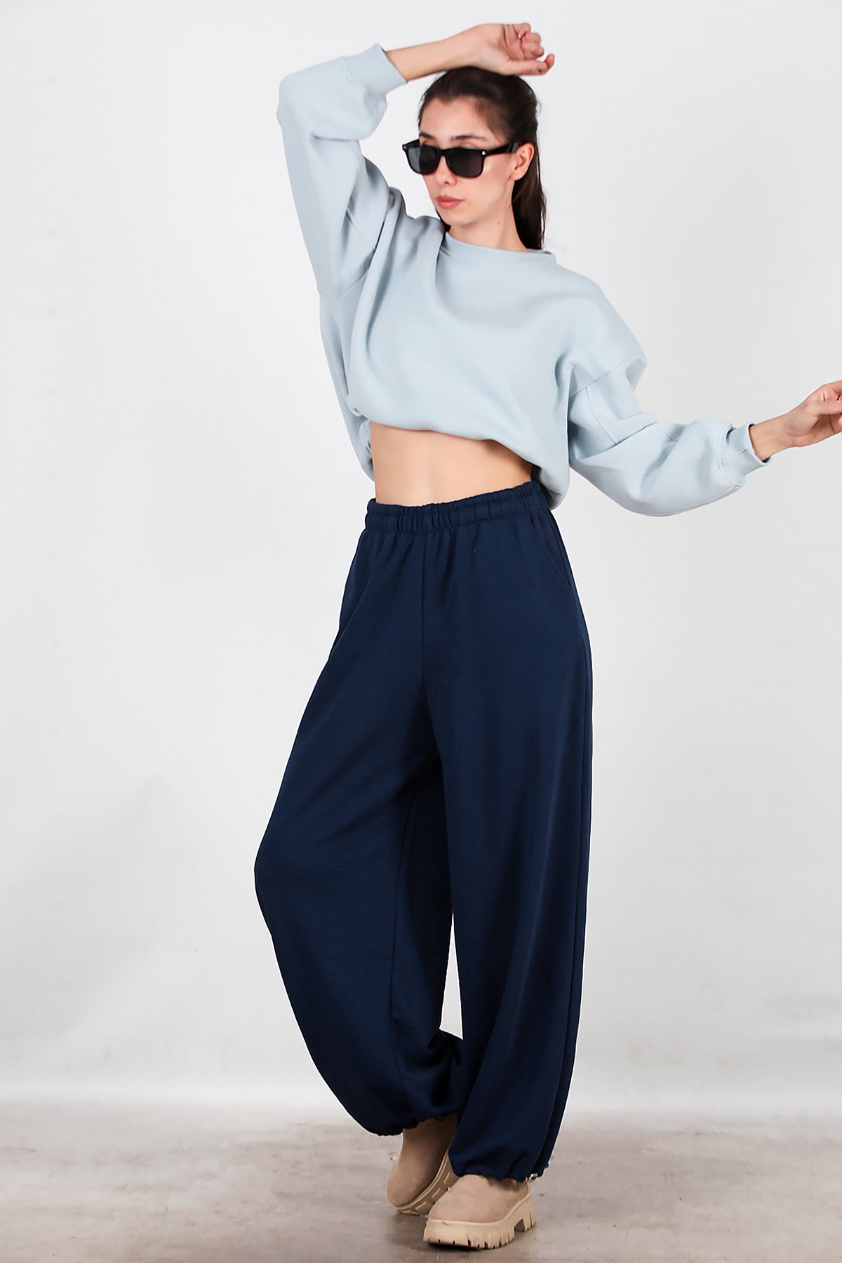 Kadın Cepli Paça Lastikli Eşofman Lacivert