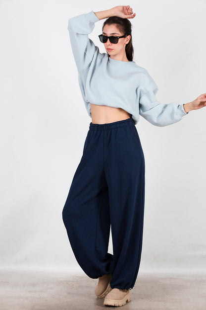Kadın Cepli Paça Lastikli Eşofman Lacivert