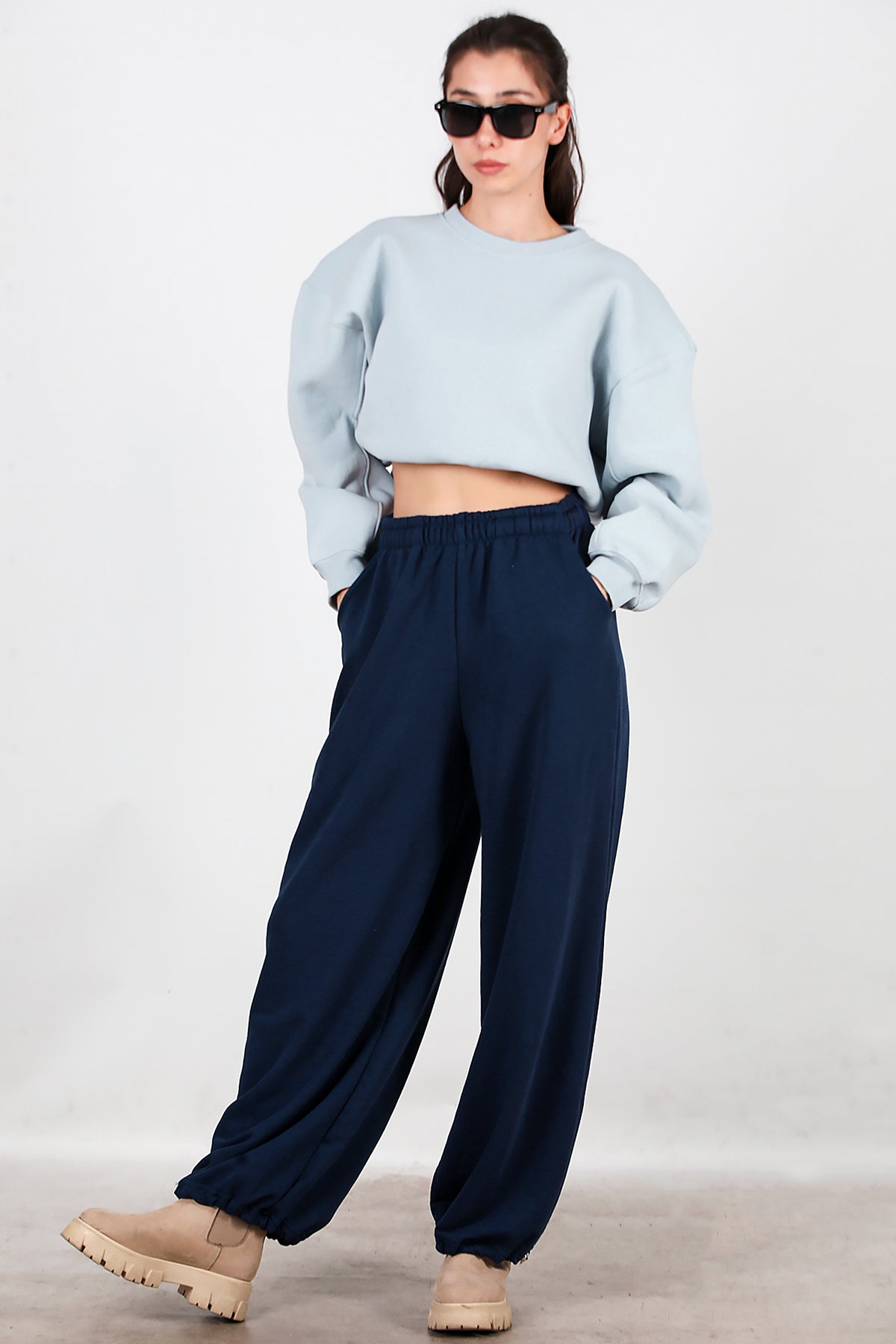 Kadın Cepli Paça Lastikli Eşofman Lacivert