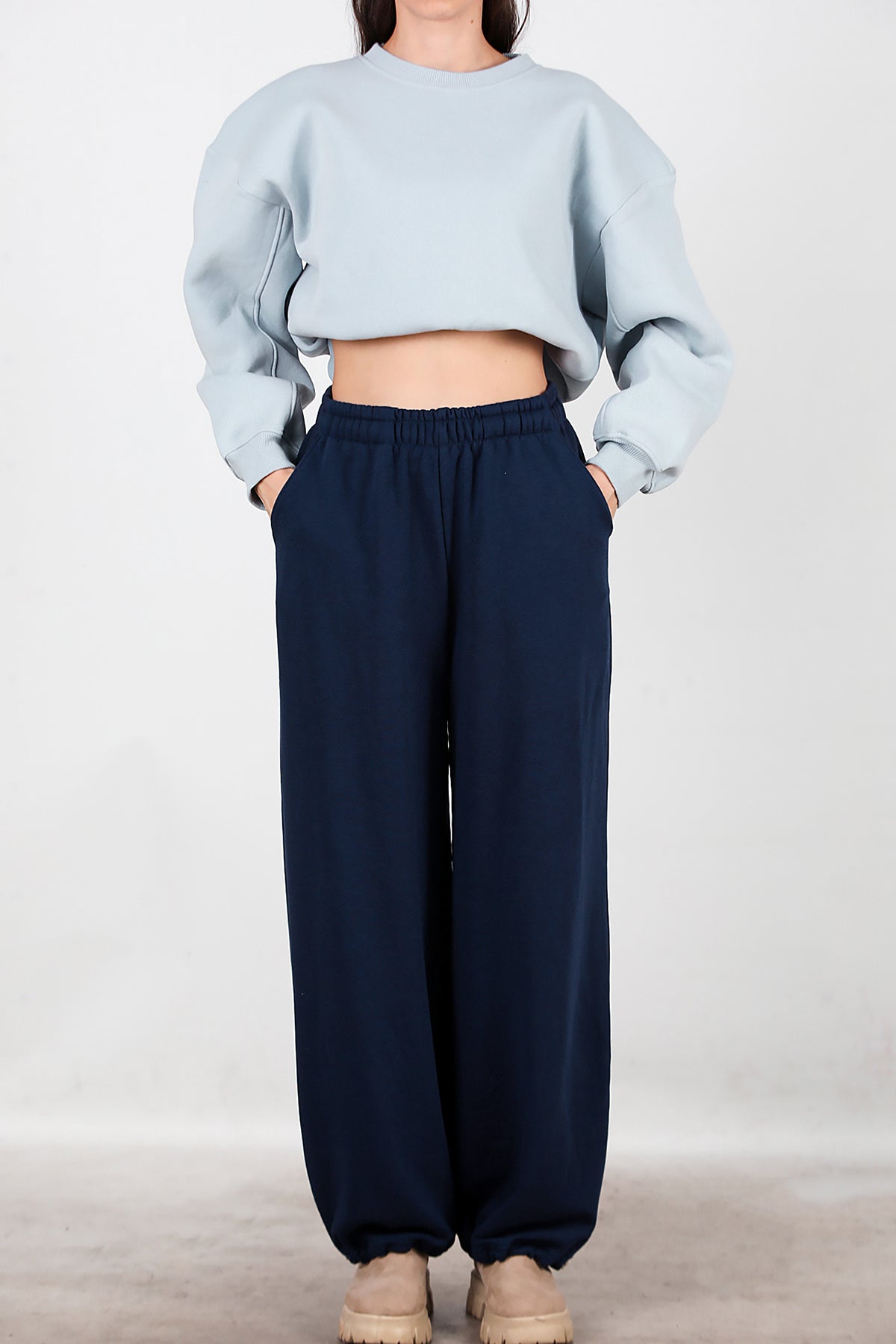 Kadın Cepli Paça Lastikli Eşofman Lacivert