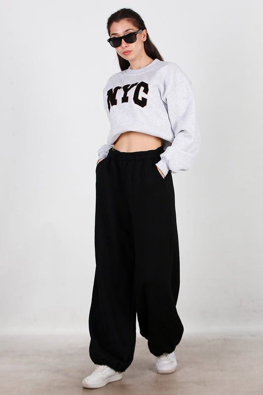 Kadın Cepli Paça Lastikli Eşofman Siyah