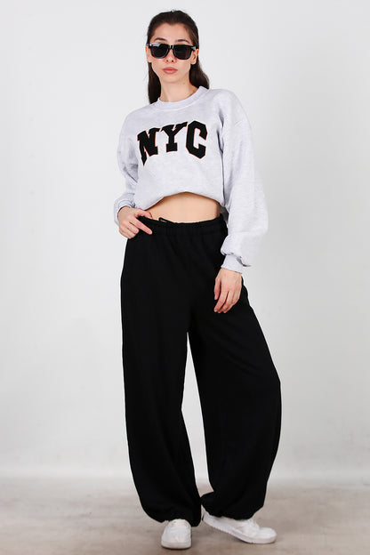 Kadın Cepli Paça Lastikli Eşofman Siyah