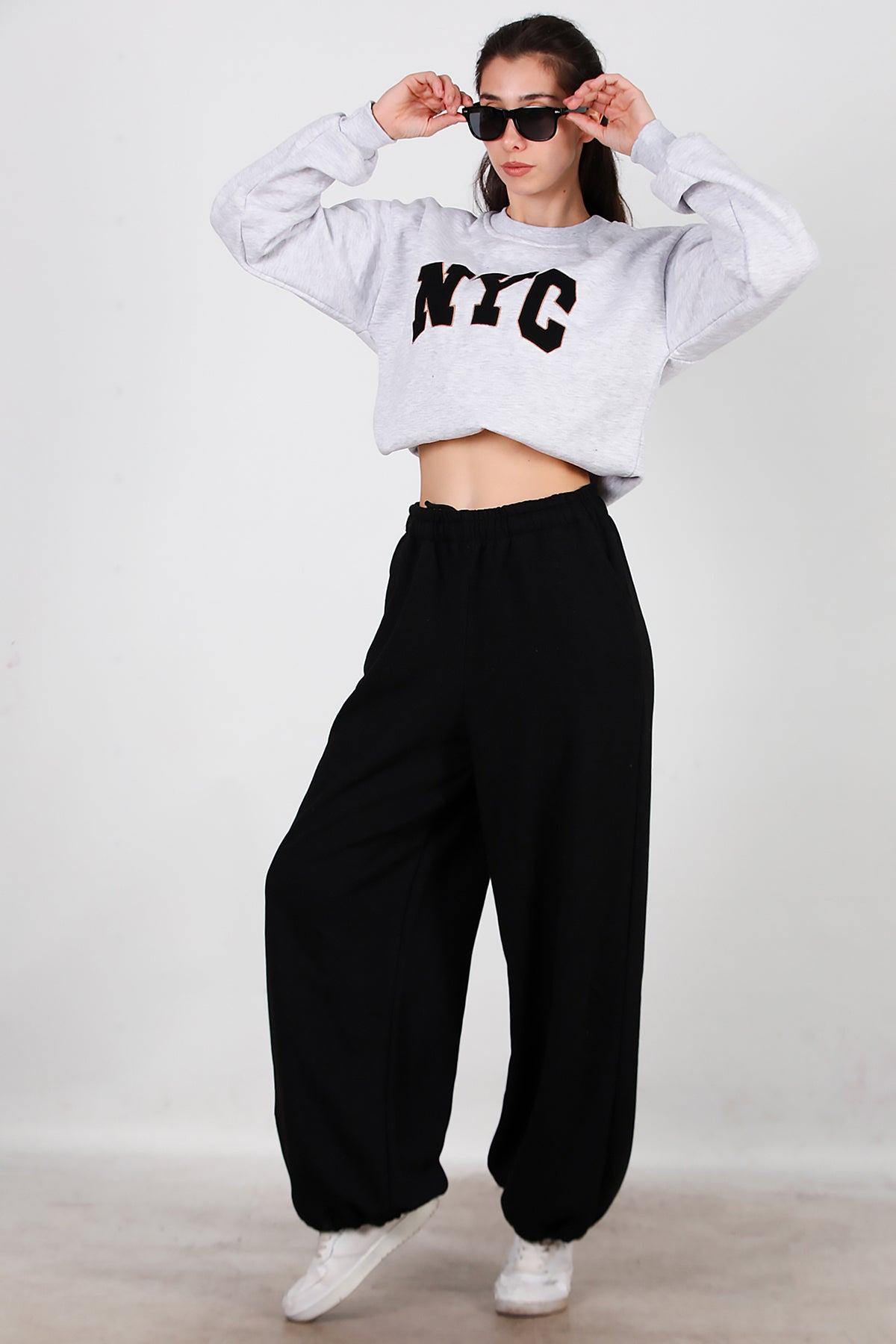 Kadın Cepli Paça Lastikli Eşofman Siyah