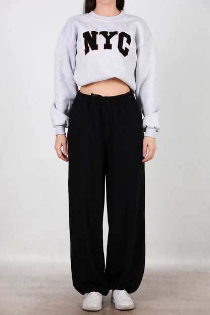 Kadın Cepli Paça Lastikli Eşofman Siyah