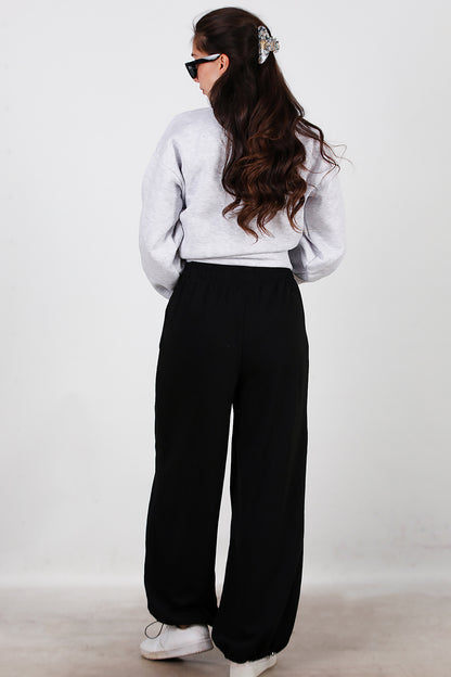Kadın Cepli Paça Lastikli Eşofman Siyah