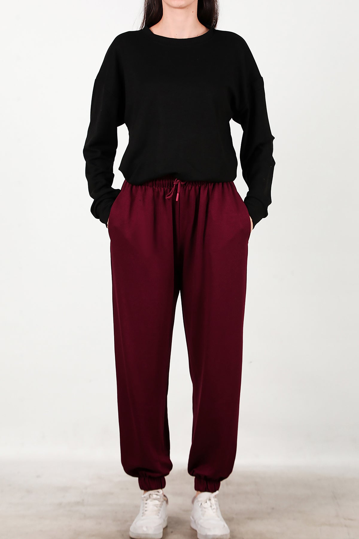 Kadın Paça Lastikli Oversize Eşofman Bordo