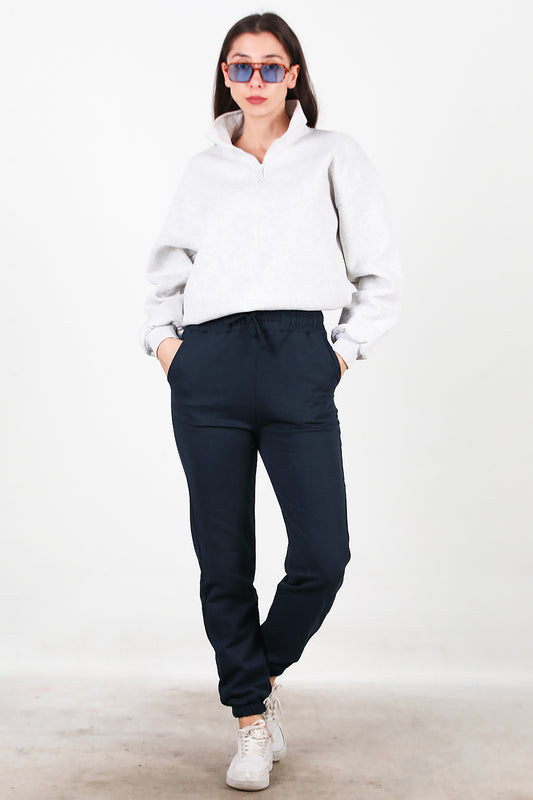 Kadın Bel Paça Lastikli Üç İplik Eşofman Lacivert