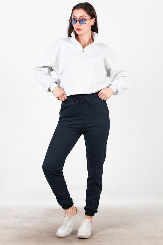 Kadın Bel Paça Lastikli Üç İplik Eşofman Lacivert