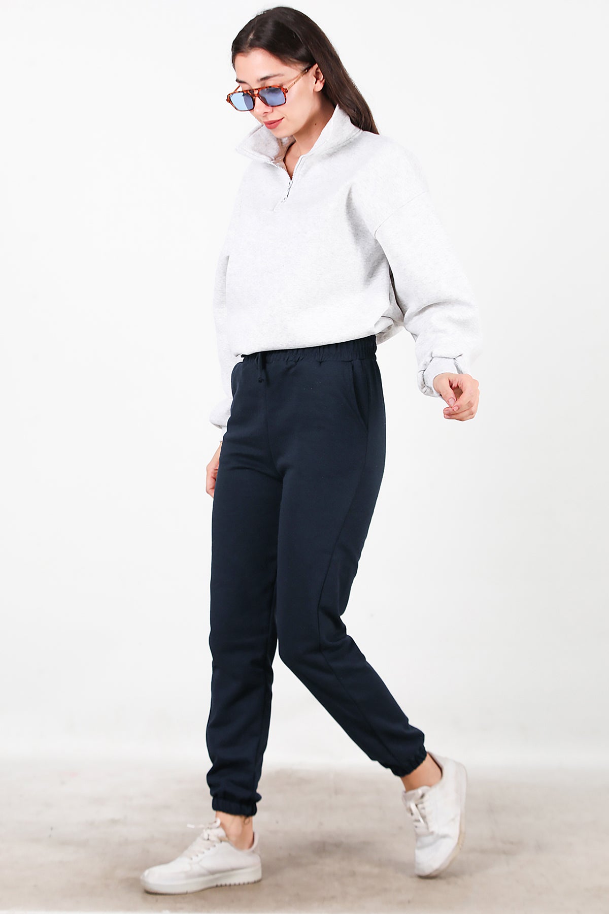 Kadın Bel Paça Lastikli Üç İplik Eşofman Lacivert