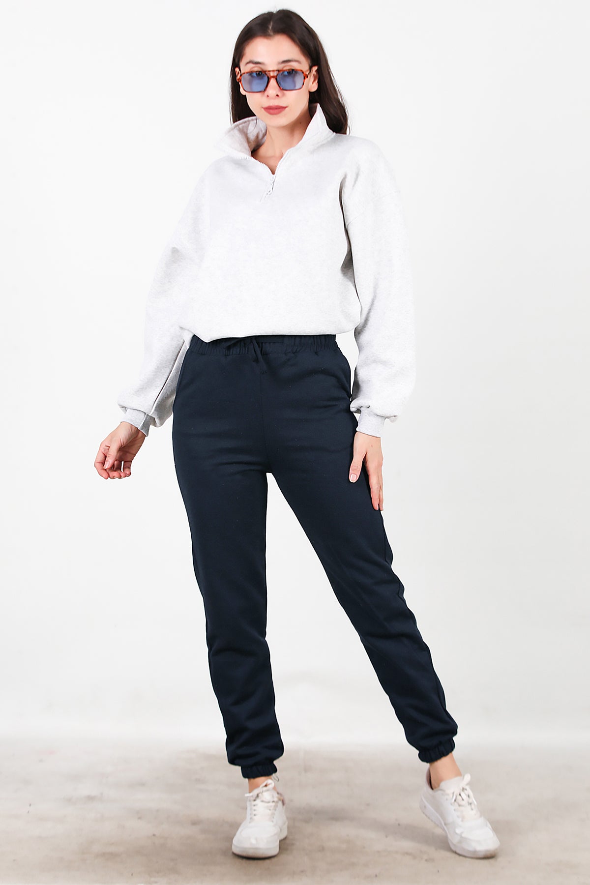 Kadın Bel Paça Lastikli Üç İplik Eşofman Lacivert