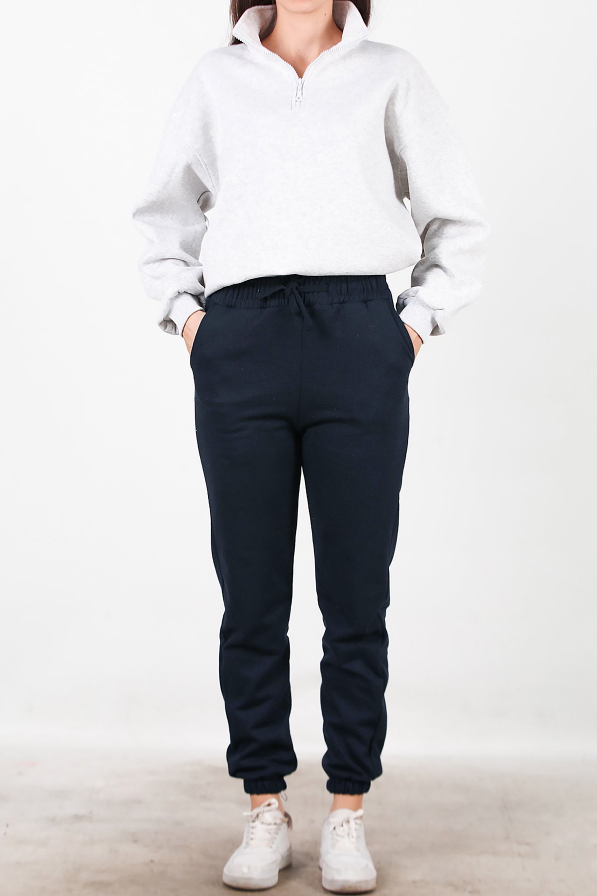 Kadın Bel Paça Lastikli Üç İplik Eşofman Lacivert