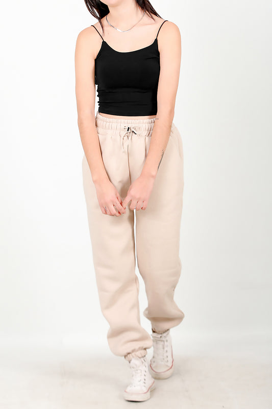 Kadın Paça Lastikli İçi Şardonlu Eşofman Altı Bej