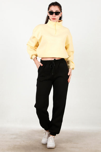 Kadın Paça Lastikli İçi Şardonlu Eşofman Altı Siyah