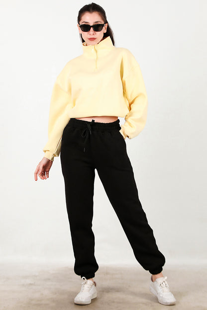 Kadın Paça Lastikli İçi Şardonlu Eşofman Altı Siyah