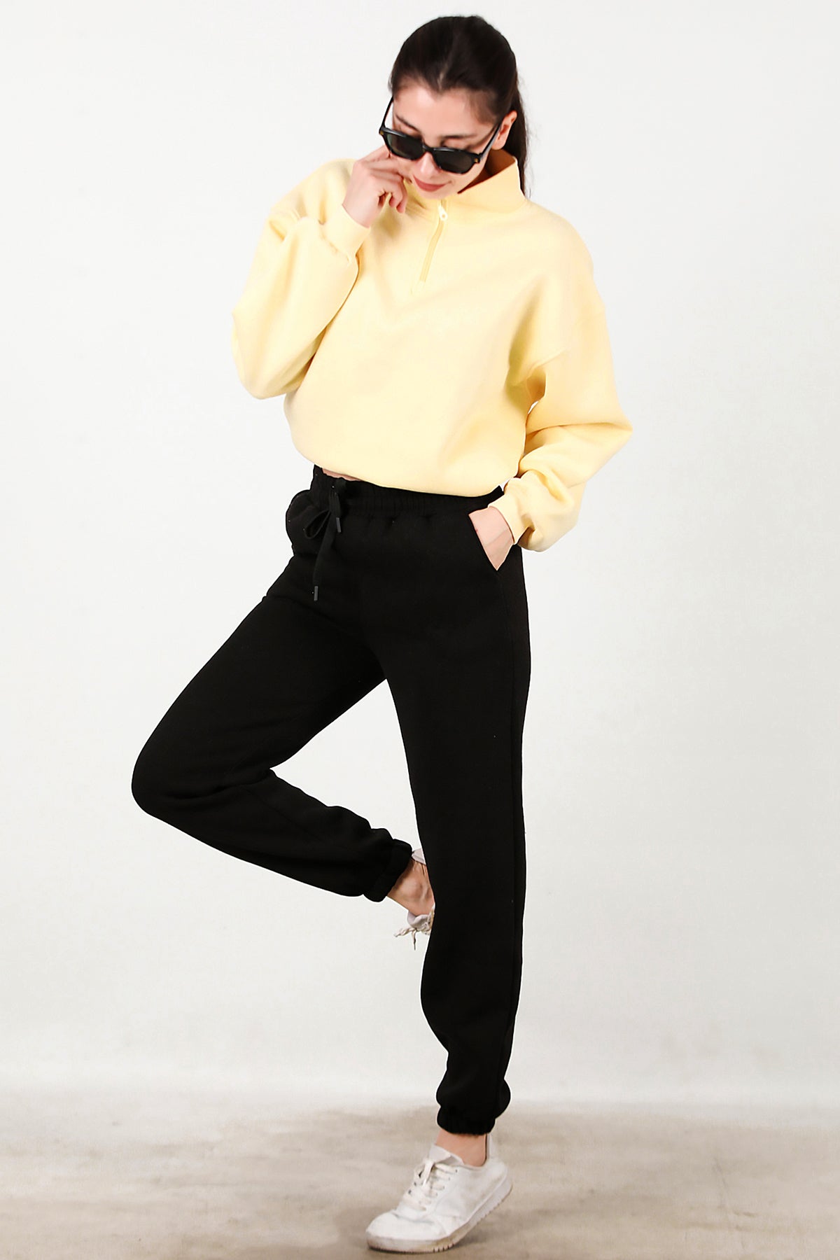 Kadın Paça Lastikli İçi Şardonlu Eşofman Altı Siyah