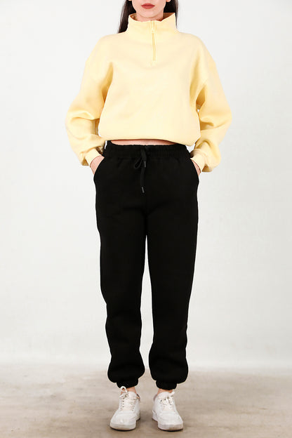 Kadın Paça Lastikli İçi Şardonlu Eşofman Altı Siyah