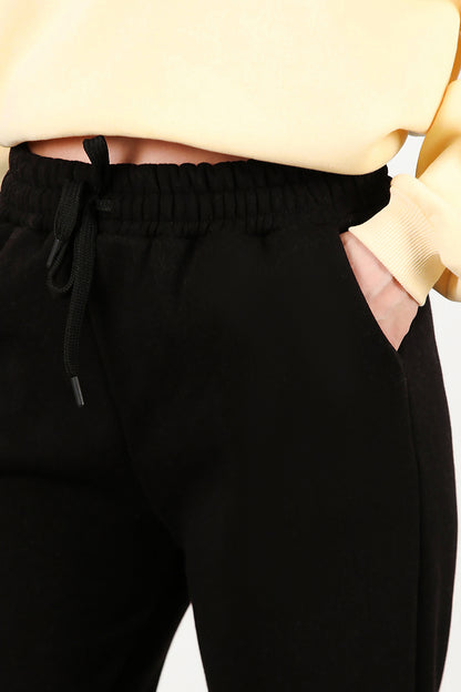 Kadın Paça Lastikli İçi Şardonlu Eşofman Altı Siyah