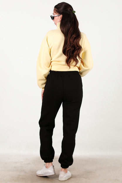 Kadın Paça Lastikli İçi Şardonlu Eşofman Altı Siyah