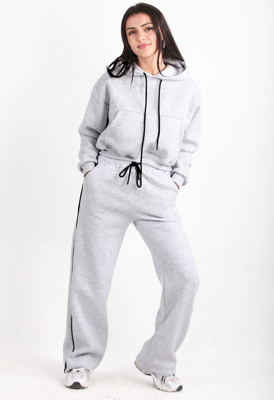 Relaxra Kadın Yan Şeritli 3iplik Pol Paça Eşofman Açık Gri