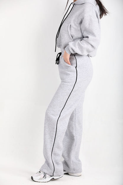 Relaxra Kadın Yan Şeritli 3iplik Pol Paça Eşofman Açık Gri