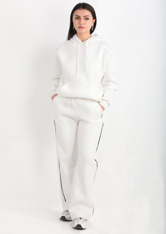 Relaxra Kadın Yan Şeritli 3iplik Pol Paça Eşofman Beyaz