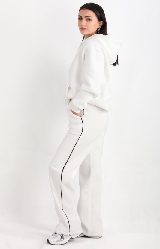 Relaxra Kadın Yan Şeritli 3iplik Pol Paça Eşofman Beyaz