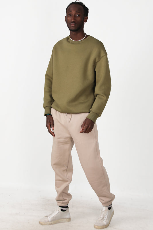 Solid Erkek Paça Lastikli 3 İplik Eşofman Bej