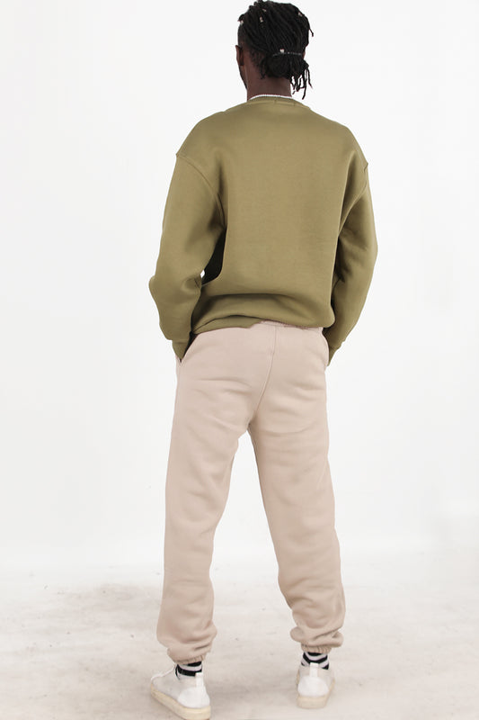 Solid Erkek Paça Lastikli 3 İplik Eşofman Bej