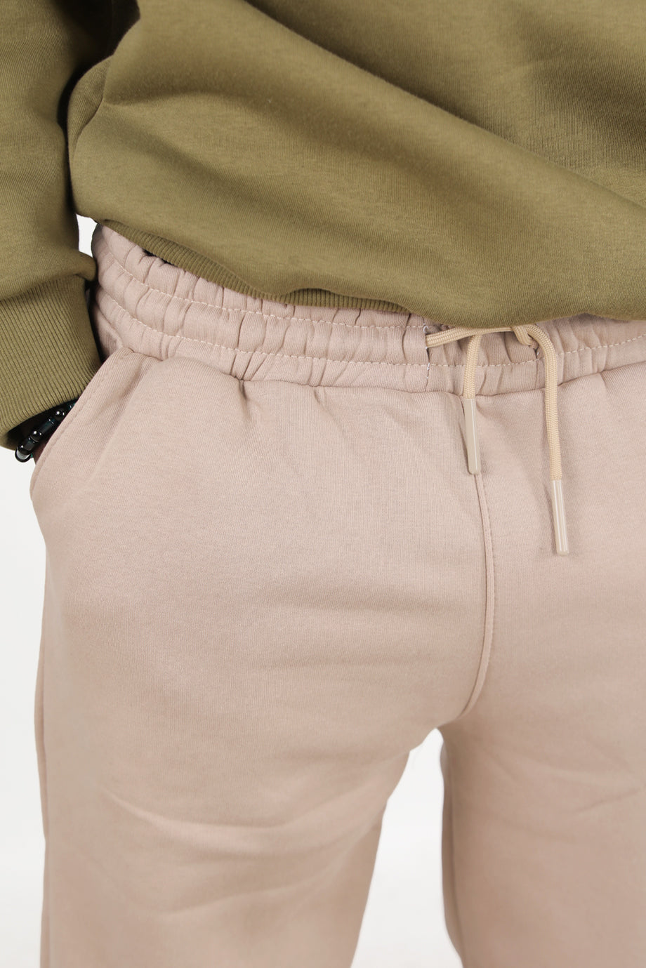 Solid Erkek Paça Lastikli 3 İplik Eşofman Bej