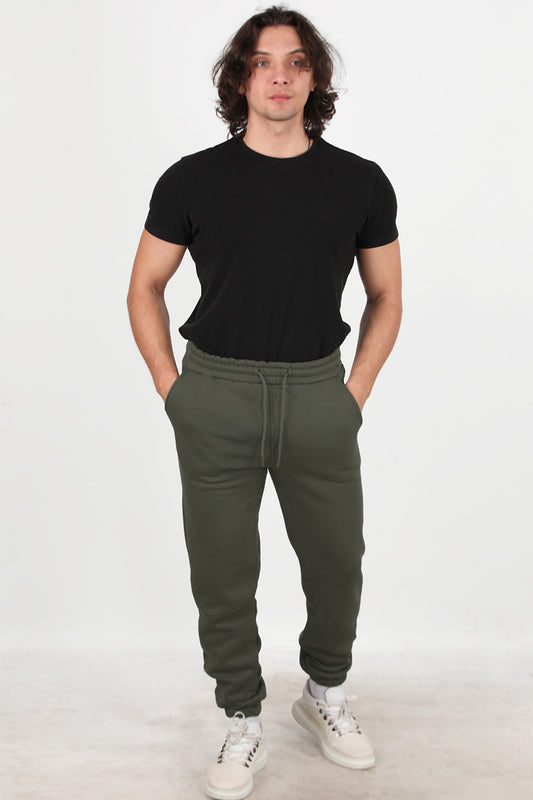 Solid Erkek Paça Lastikli 3 İplik Eşofman Haki