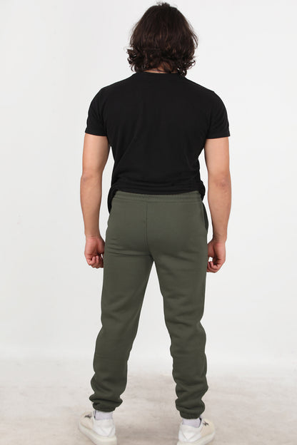 Solid Erkek Paça Lastikli 3 İplik Eşofman Haki