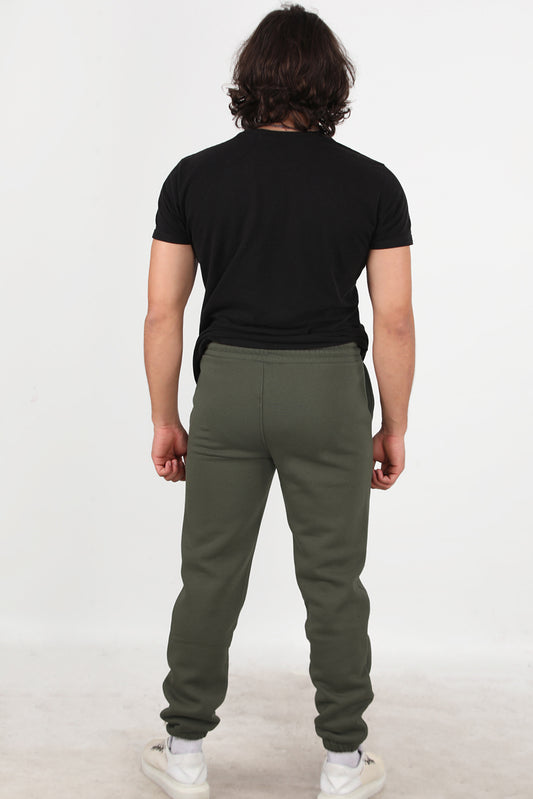 Solid Erkek Paça Lastikli 3 İplik Eşofman Haki