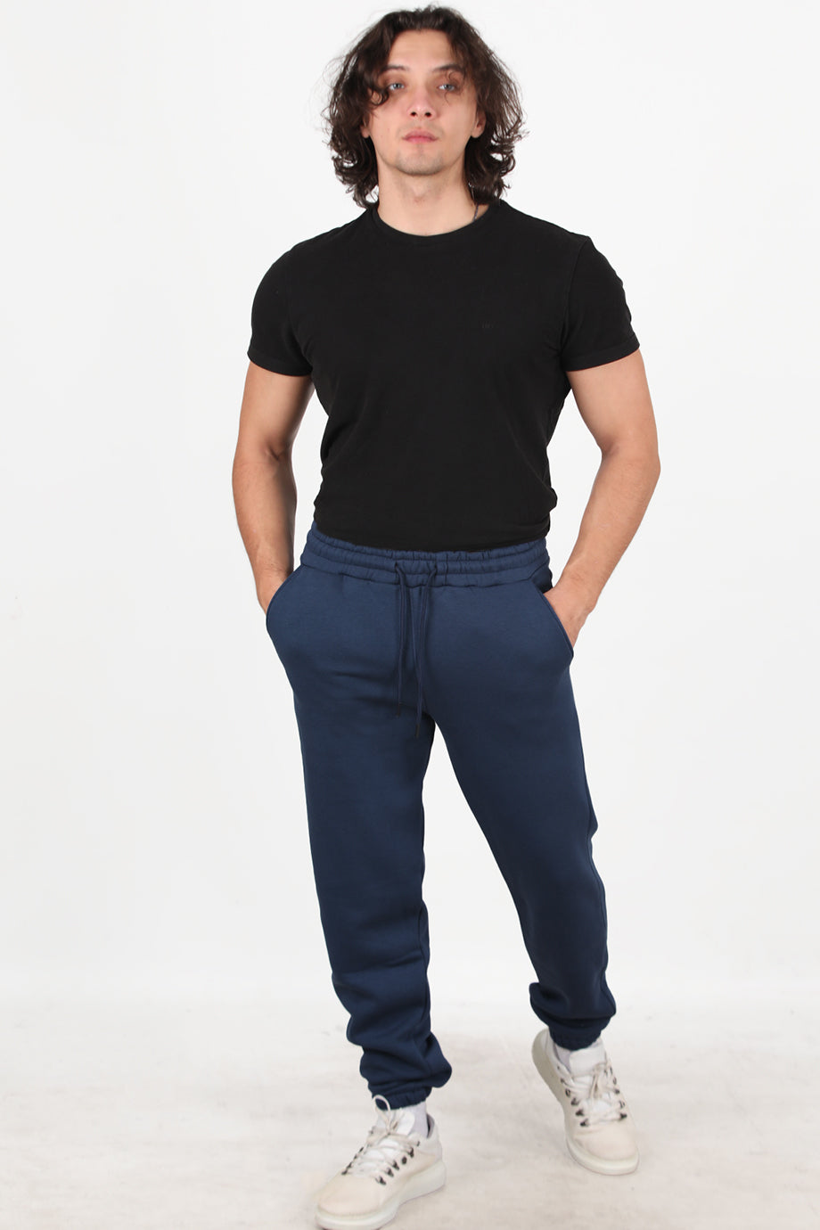 Solid Erkek Paça Lastikli 3 İplik Eşofman Lacivert