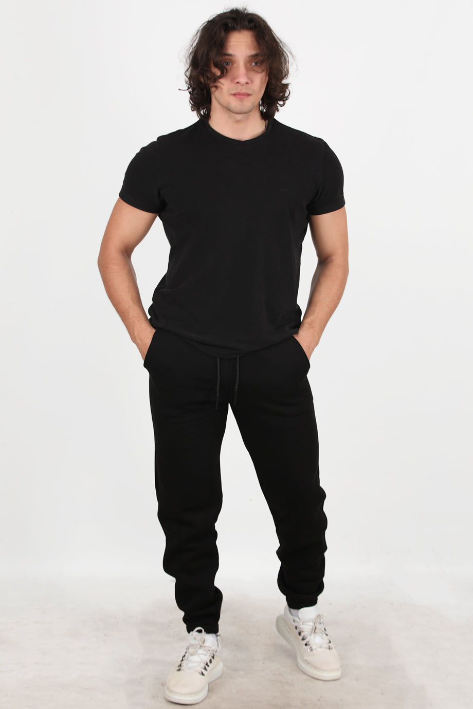 Solid Erkek Paça Lastikli 3 İplik Eşofman Siyah