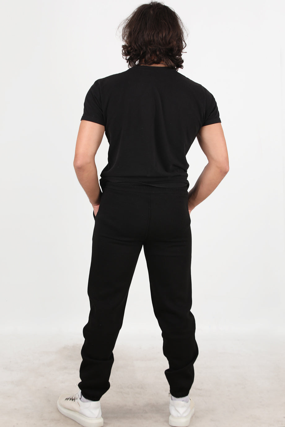 Solid Erkek Paça Lastikli 3 İplik Eşofman Siyah