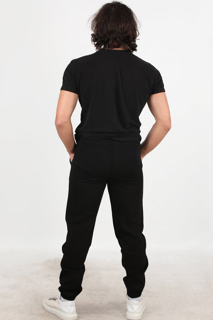 Solid Erkek Paça Lastikli 3 İplik Eşofman Siyah