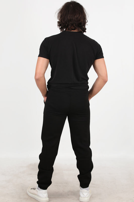 Solid Erkek Paça Lastikli 3 İplik Eşofman Siyah