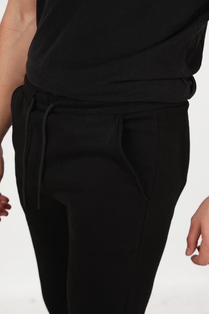 Solid Erkek Paça Lastikli 3 İplik Eşofman Siyah