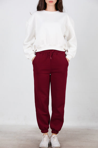 Kadın Bel Paça Lastikli Üç İplik Eşofman Bordo