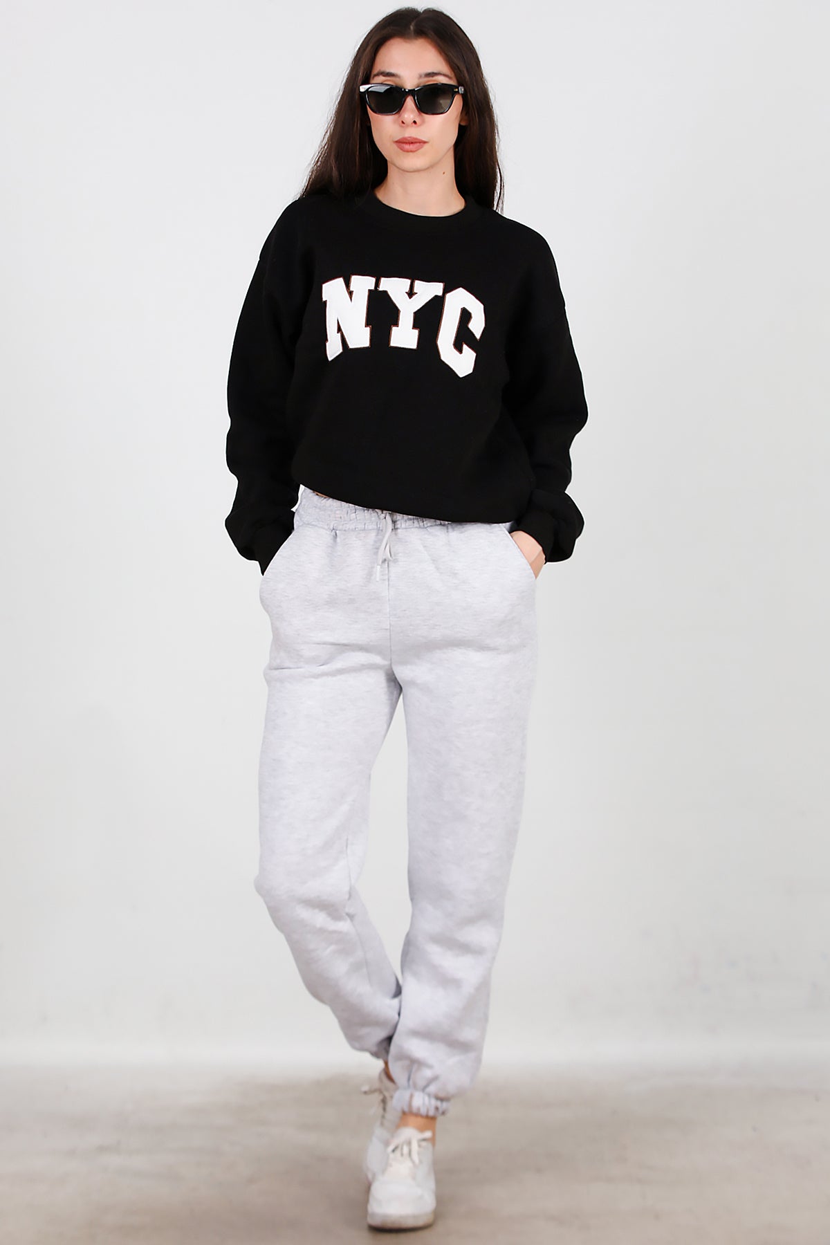 Kadın Bel Paça Lastikli Üç İplik Eşofman Gri