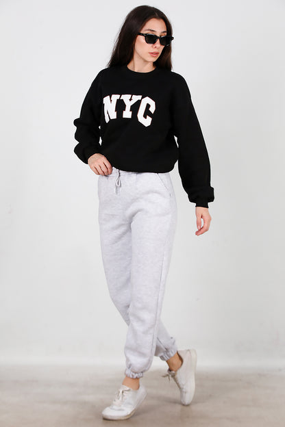 Kadın Bel Paça Lastikli Üç İplik Eşofman Gri