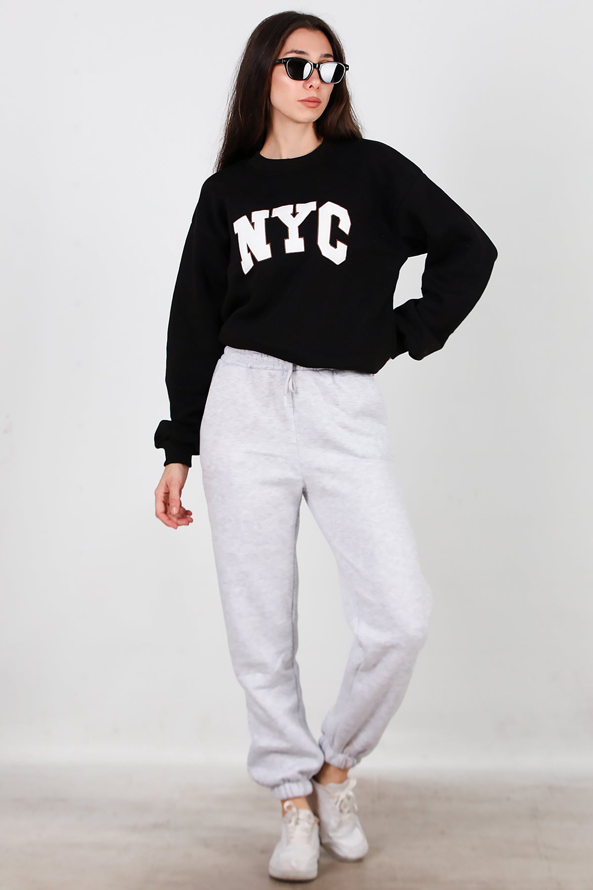 Kadın Bel Paça Lastikli Üç İplik Eşofman Gri