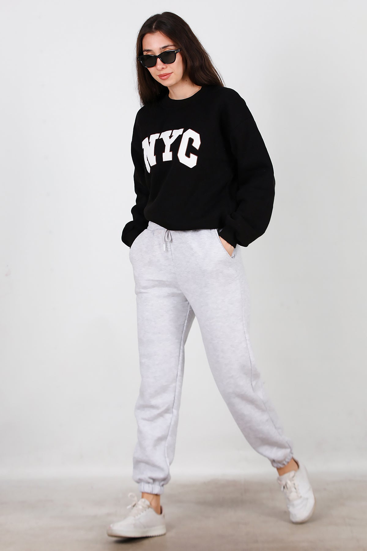 Kadın Bel Paça Lastikli Üç İplik Eşofman Gri