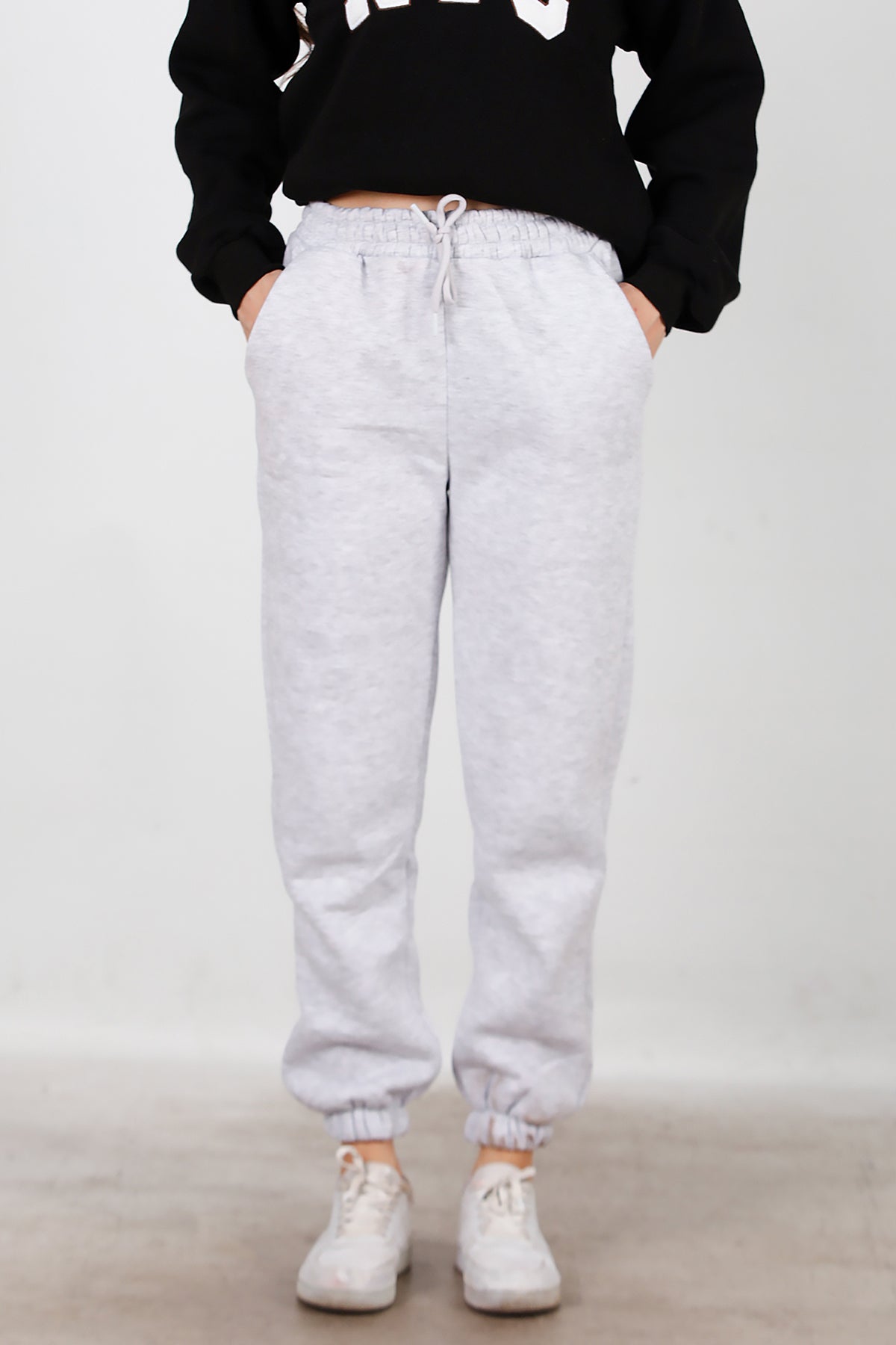 Kadın Bel Paça Lastikli Üç İplik Eşofman Gri