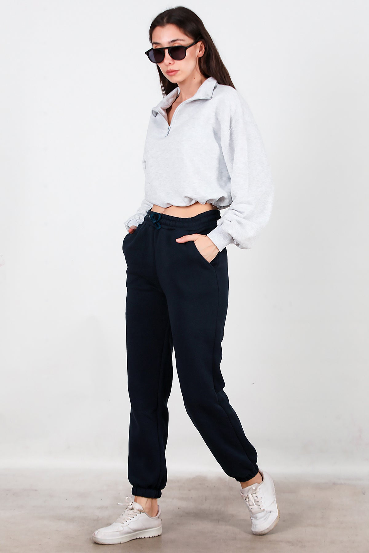 Kadın Bel Paça Lastikli Üç İplik Eşofman Lacivert