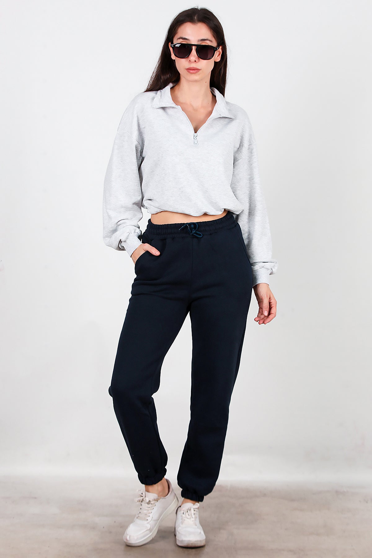 Kadın Bel Paça Lastikli Üç İplik Eşofman Lacivert