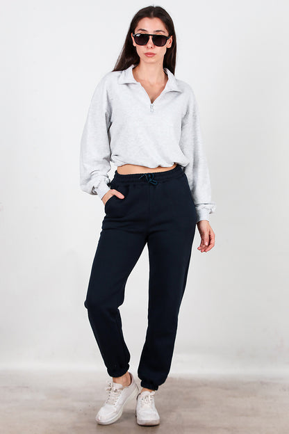 Kadın Bel Paça Lastikli Üç İplik Eşofman Lacivert