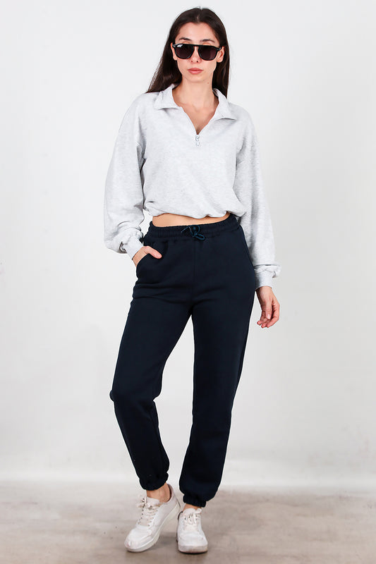 Kadın Bel Paça Lastikli Üç İplik Eşofman Lacivert