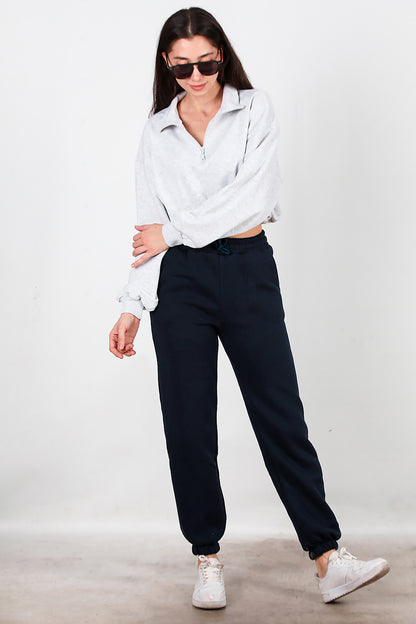 Kadın Bel Paça Lastikli Üç İplik Eşofman Lacivert